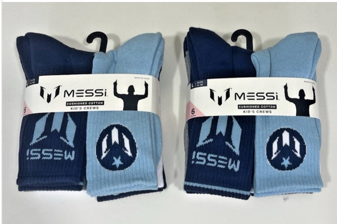 Messi Collection Kids Crews Socks Cushioned Size Large (4-10) – 12 Total Pairs