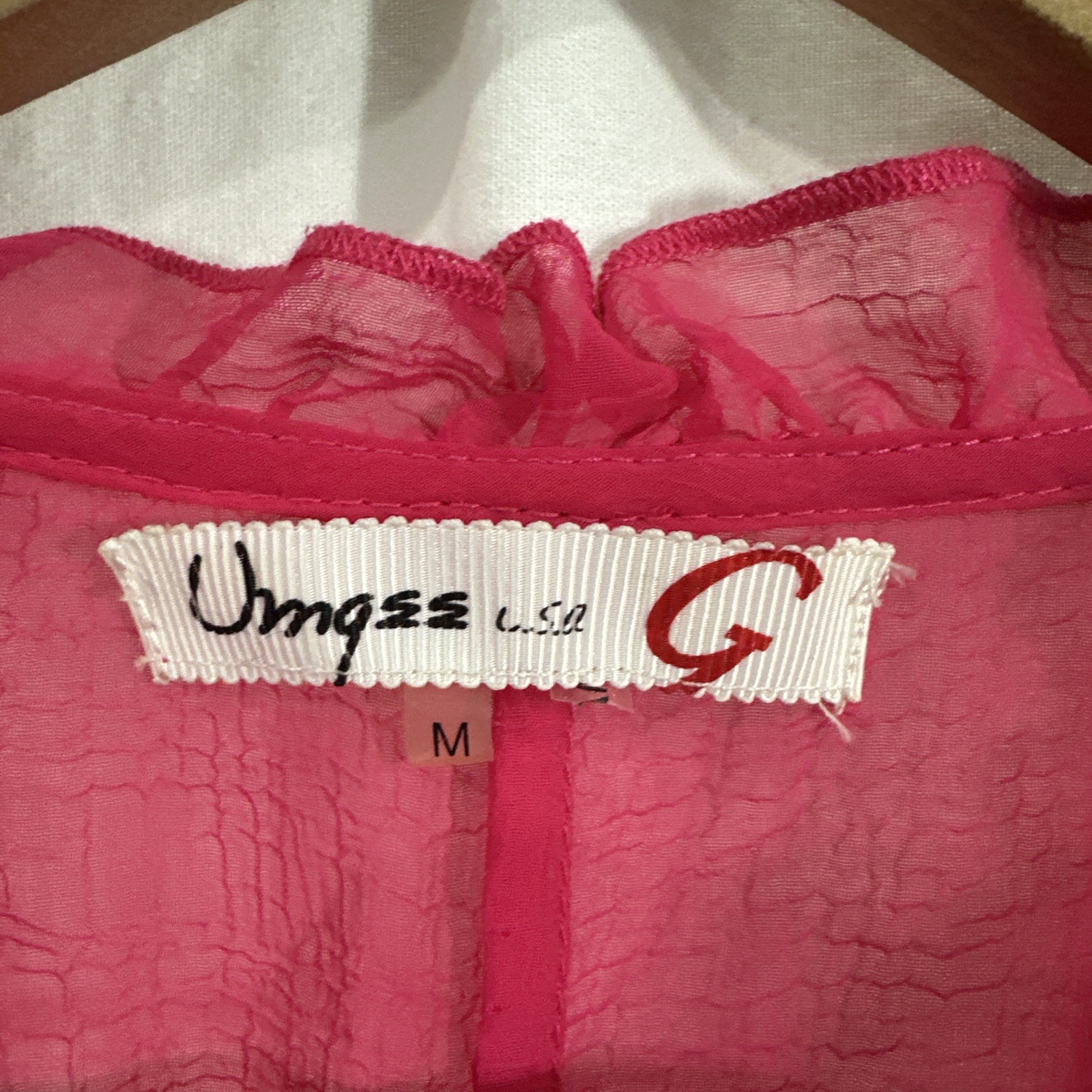 Umgee Hot Pink Sheer Ruffle Coquette Romantic Peasant Top Women’s Sz M