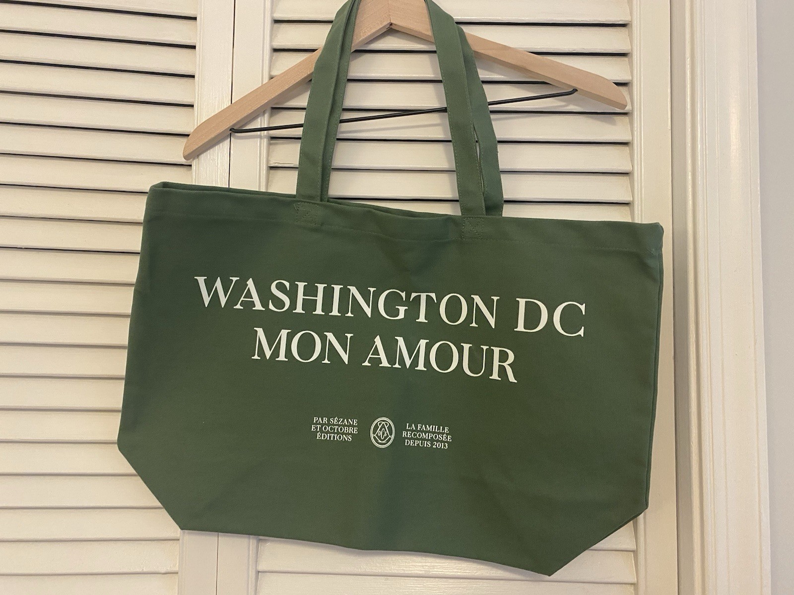 Washington DC Mon Amour Sézane Green Canvass Tote Bag New