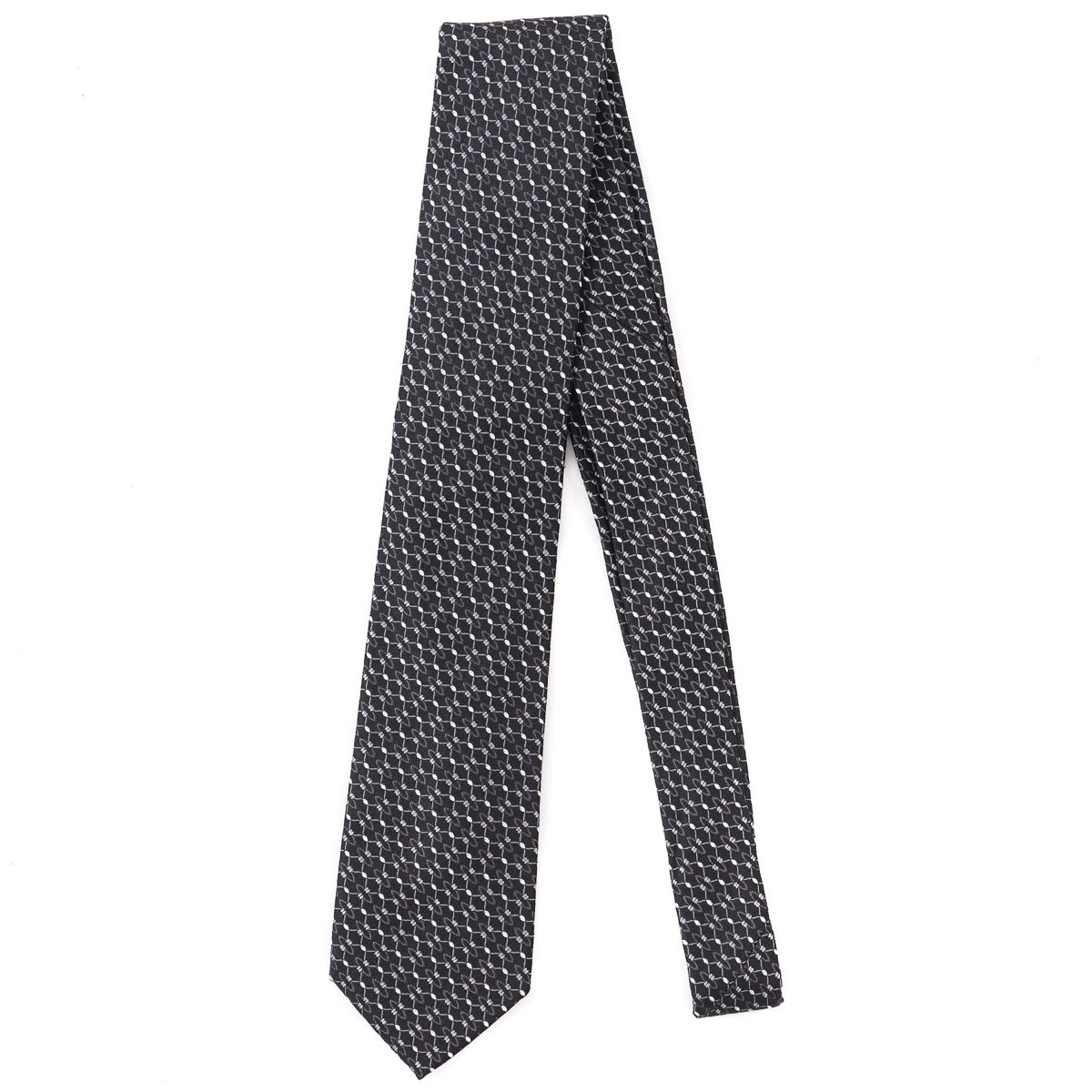 Massimo Bizzocchi Black and Gray Interlocking Pattern Silk Tie 7cm Width