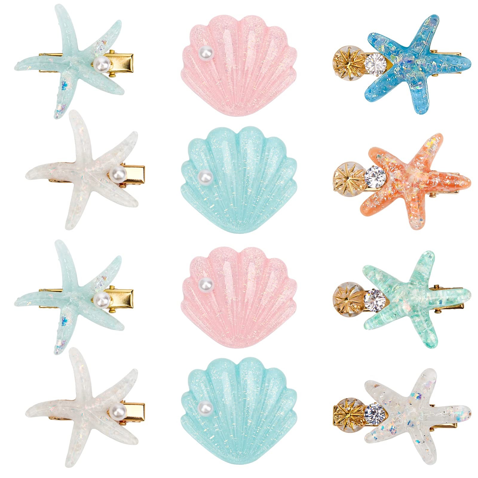 12 Pieces Shell Pearl Starfish Hair Clip 12 Count (Pack of 1), Multicolor