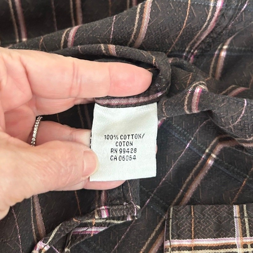 Bugatchi Uomo Shirt Mens M Brown Pink Check Button Up Long Sleeve Classic