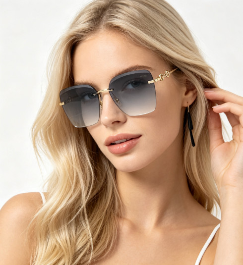 Gucci GG1278S Rimless Square Sunglasses Gold Horsebit Grey Gradient 55-19-140