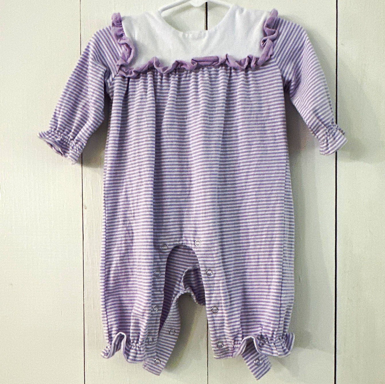 Trotter St. Kids Girls Romper One-Piece 3 Months Purple/White Stripe Ruffle