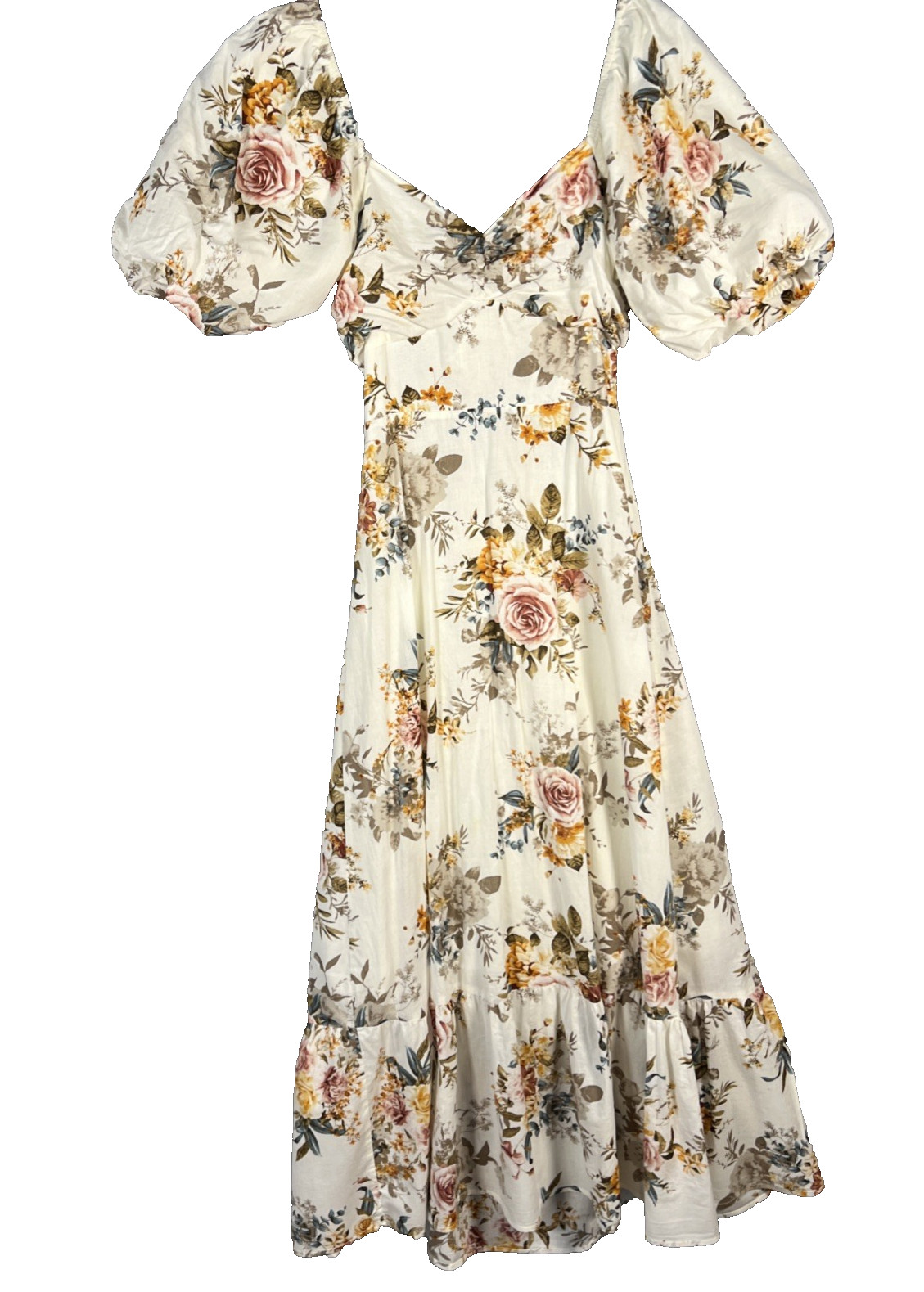 Altar’d State Floral Maxi Dress XS Puff Sleeve Milkmaid Boho Cottagecore Resort