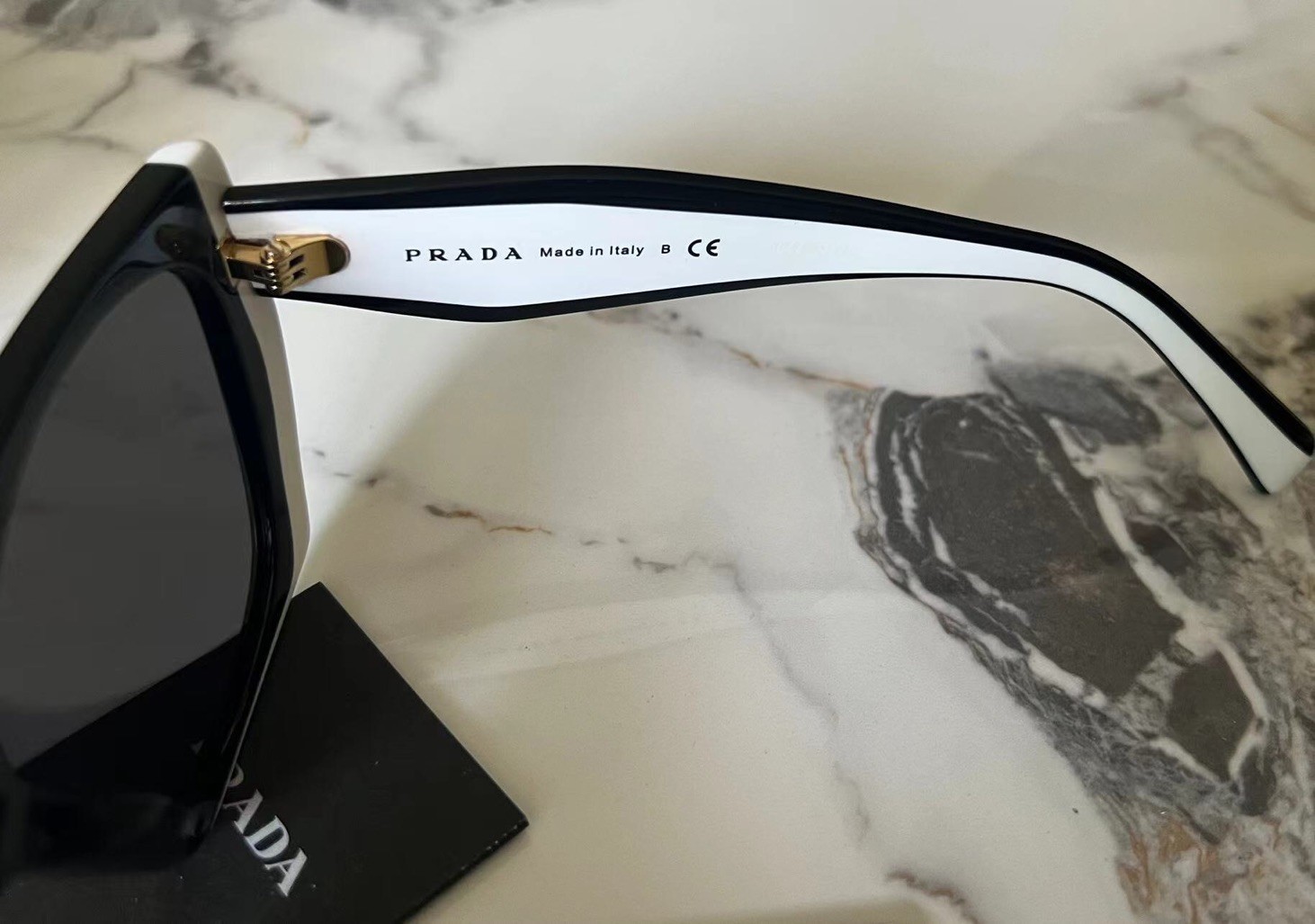 Prada PR15WS 09Q5S0 Rectangle Sunglasses in Black and White /Gray Lens 100% UV