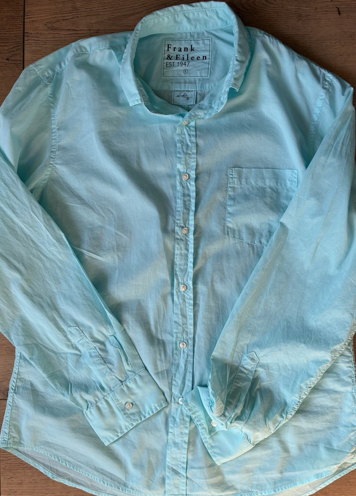 Frank & Eileen Luke Cotton Teal Button Down Shirt-NWOT-size Large