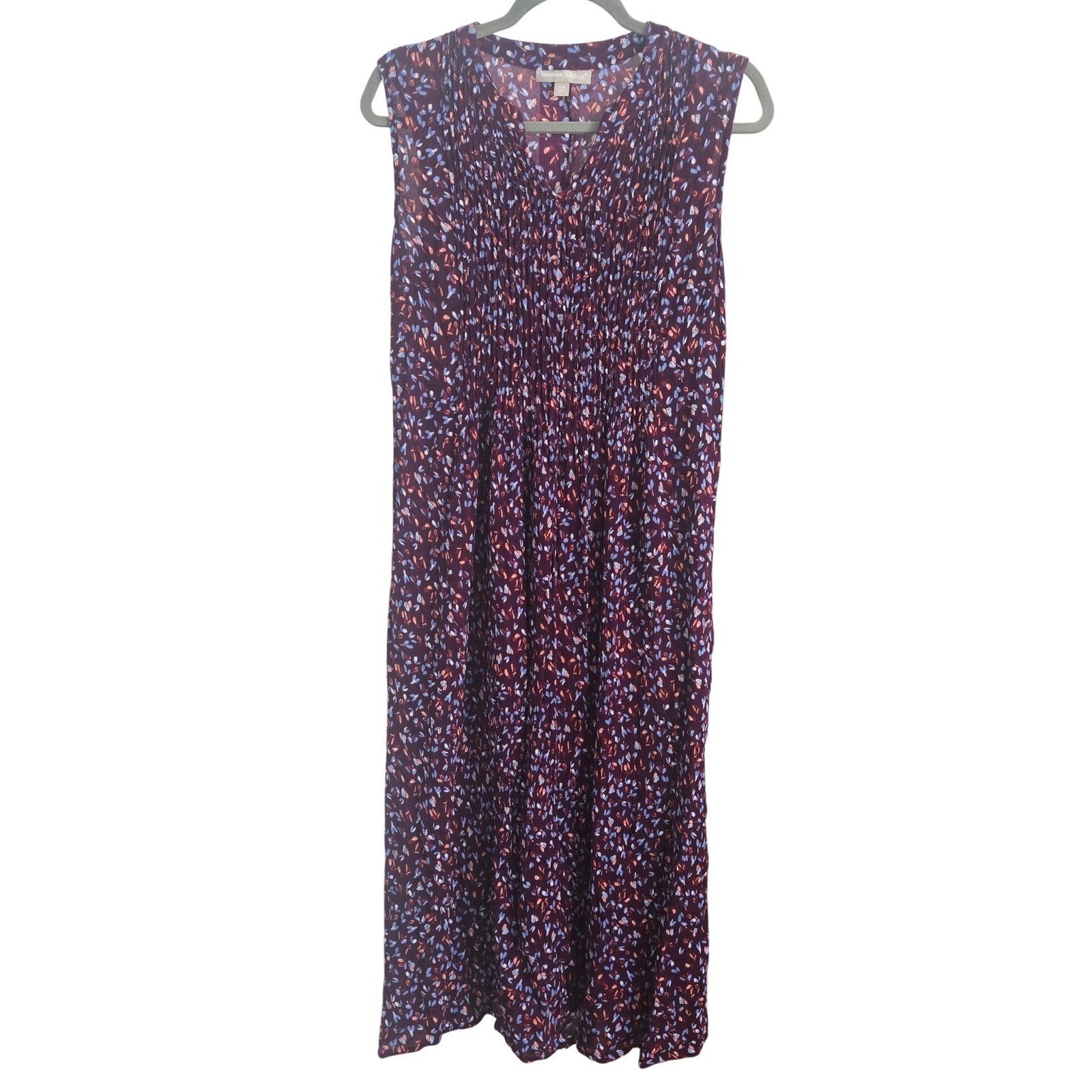 Woman Within Midi Dress Sleeveless 14W Multicolor Floral Boho Flowy Lightweight