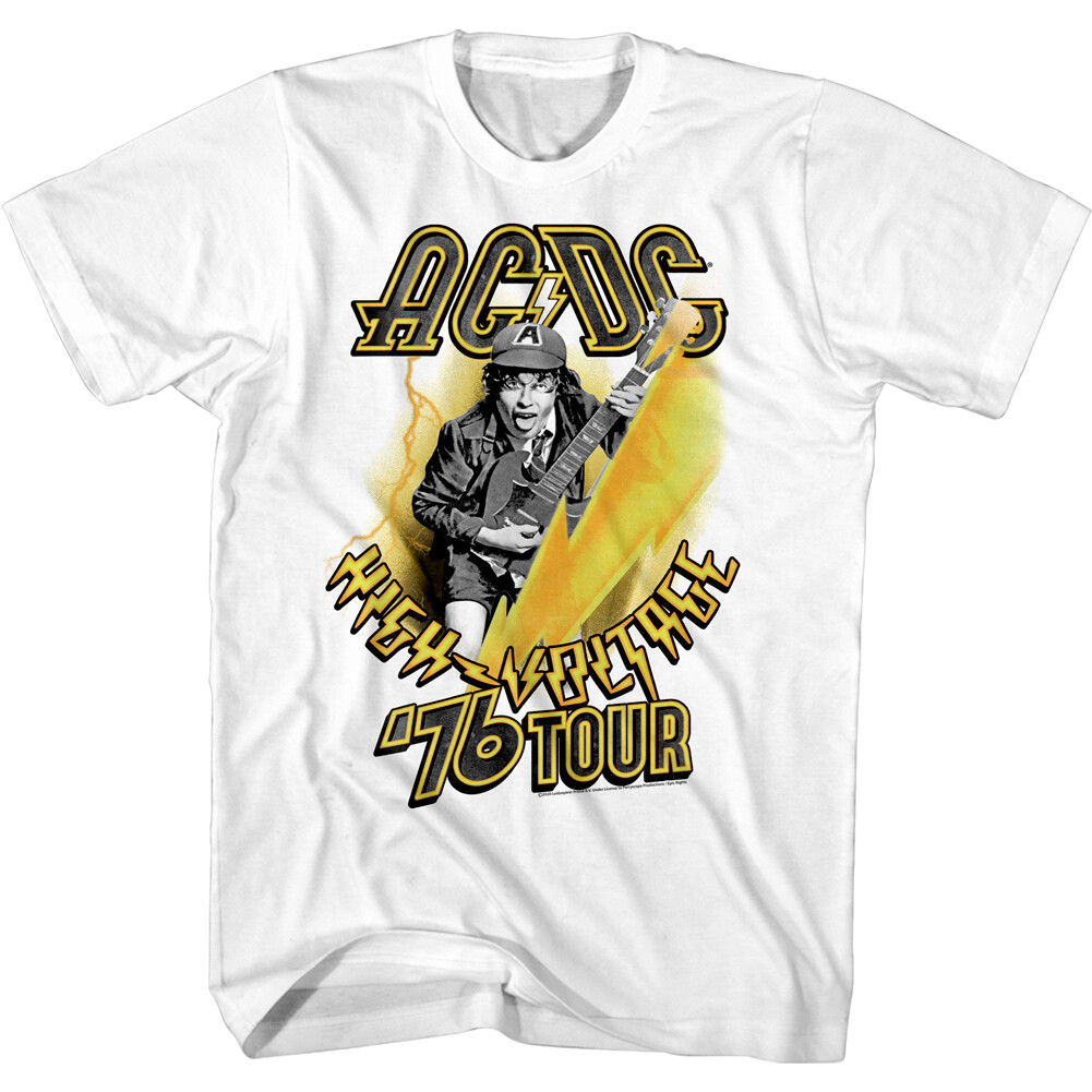 ACDC High Voltage Tour 1976 Men’s T Shirt Rock Band Live Music Merch Angus Young