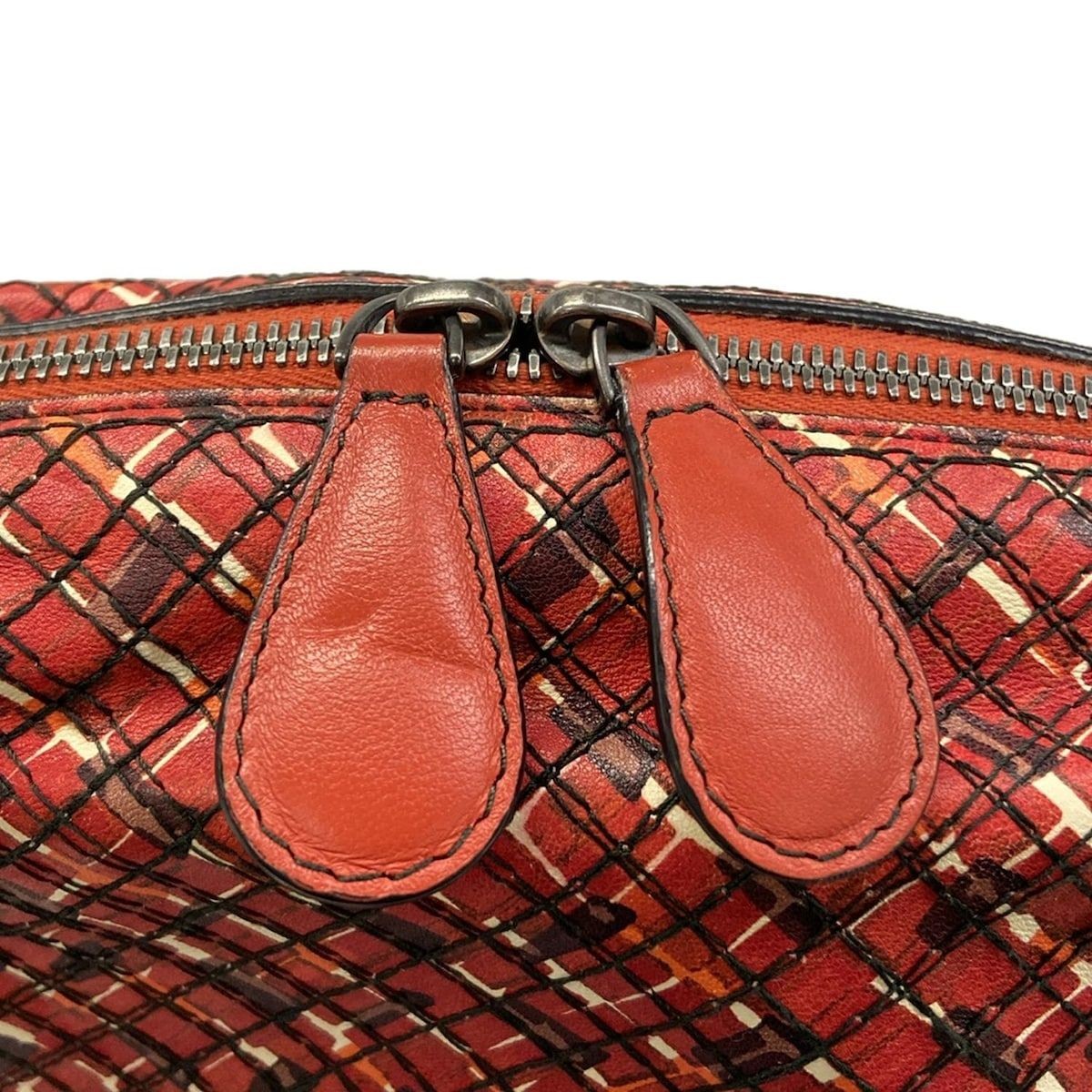BOTTEGA VENETA Shoulder Bag Red x Dark Brown x Multi Chain Shoulder Stitch Leath