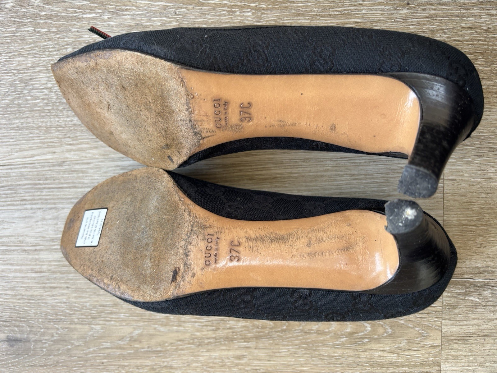Authentic GUCCI Classic Black Monogram High Heels Pumps Sz 37C