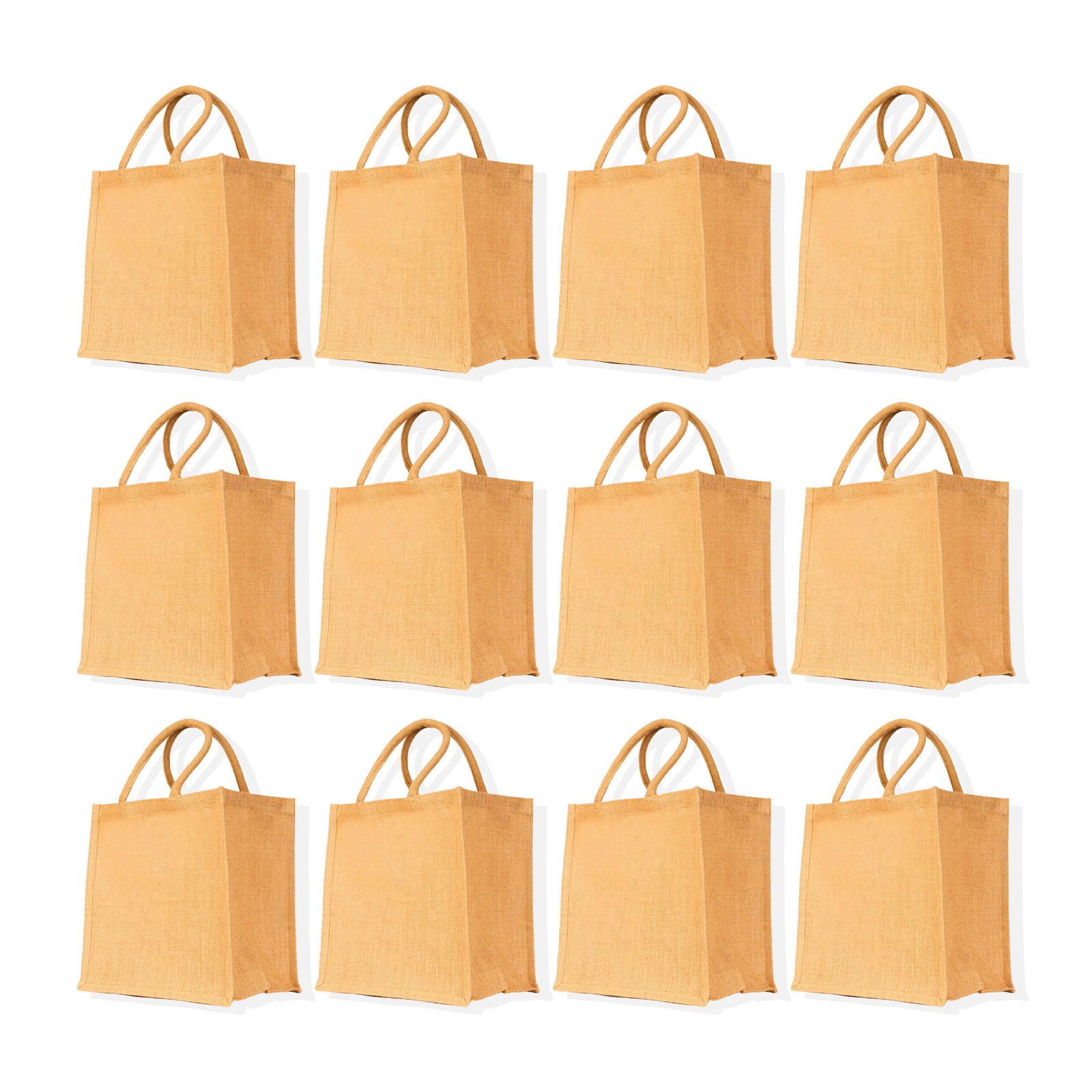 JUCOBEE Jute Reusable Shopping Tote Bags 12″H x 12″L x 8″W – Set of 12
