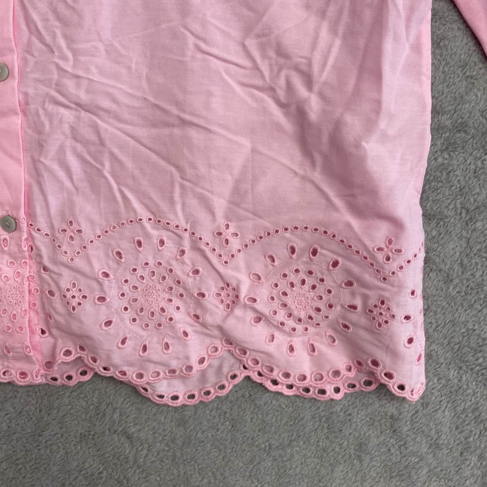 Beachlunchlounge Women’s M Pink Scalloped Hem Eyelet Blouse Short Sleeve M1051