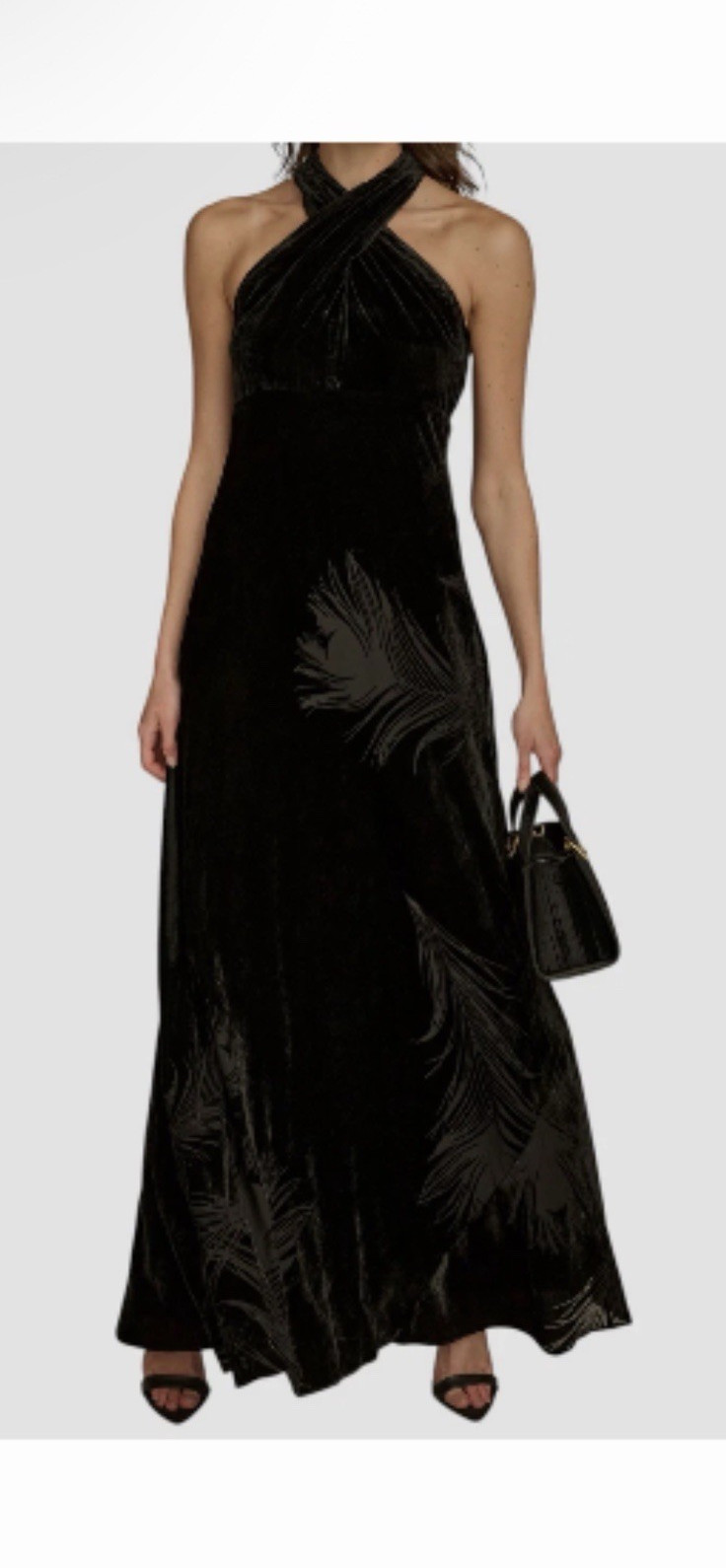 Donna Karan New York Black Velvet Burnout Floral Elegant Halter Maxi Dress 12