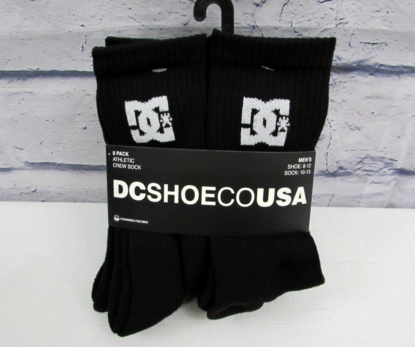 DC SHOES 8 Pack Mens Black Crew Socks Athletic Cushioned Shoe Sizes 8-12 NEW