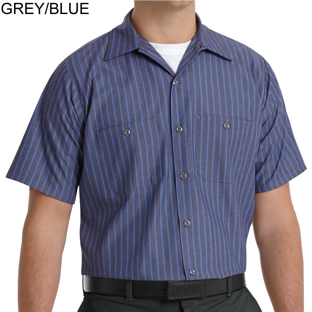 NEW Men Short Slv WORK SHIRT Blue Gray Mechanic Exxon Stripe SP24 EX Red Kap 2nd