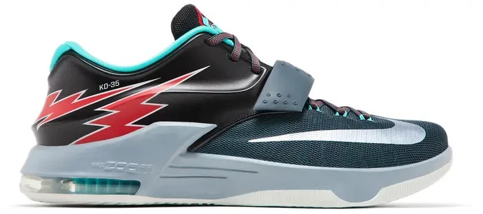 Nike Mens KD VII Thunderbolt Sneakers Charcoal/Dove Grey 653996-005 Size 10.5
