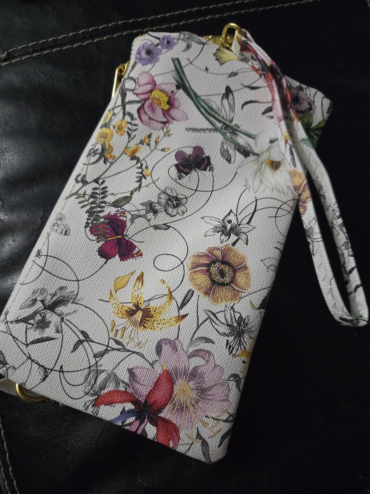 Wristlet Wallet Clutch Zip Compact CC Slots Multicolor Flowers Butterfly Spring