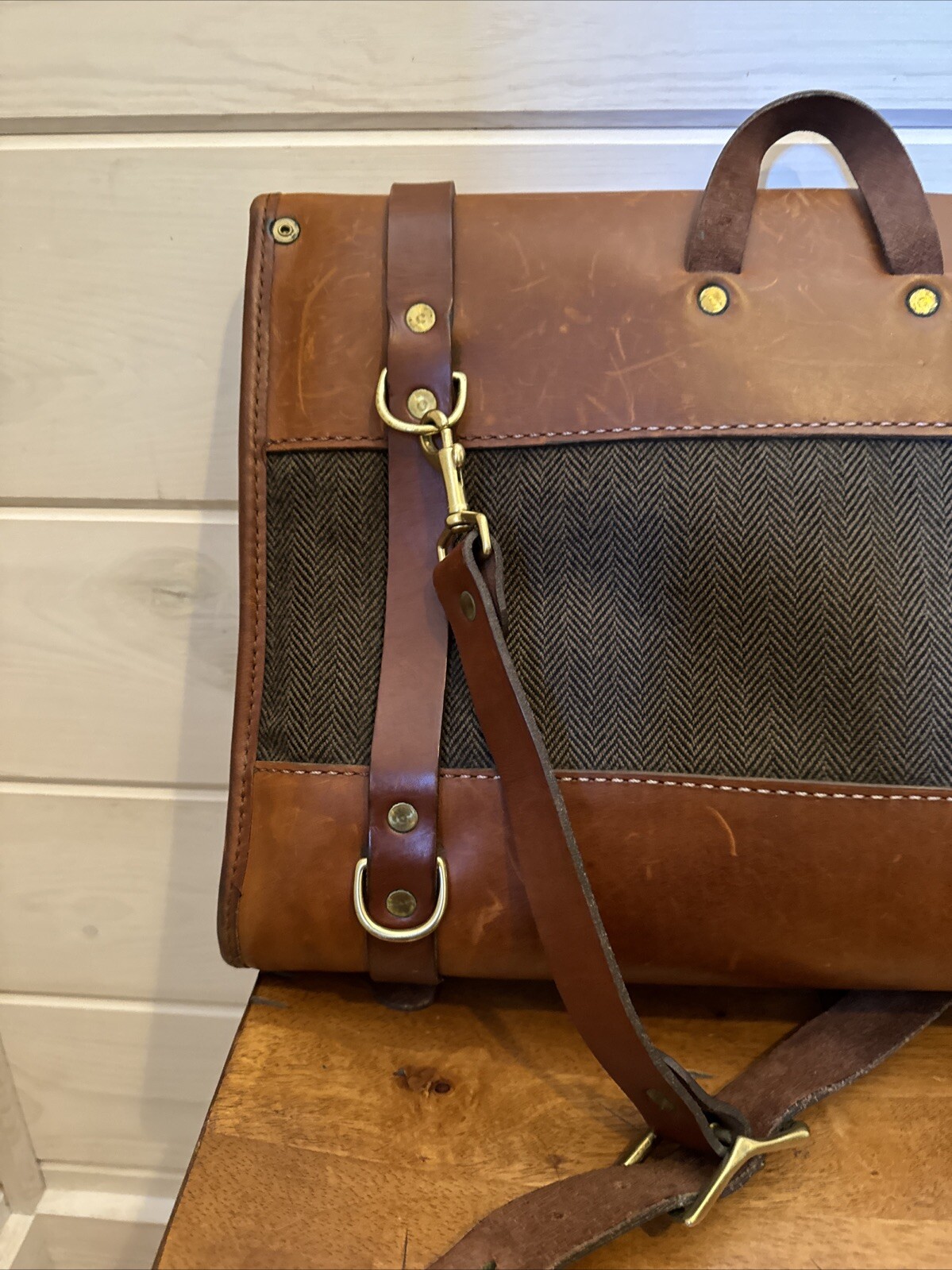 Heimies Made Leather And Tweed Messenger Bag EUC