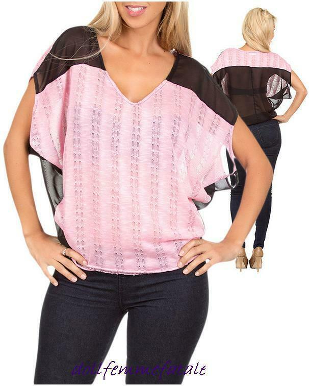 Black & Pink Batwing Dolman sleeve Top