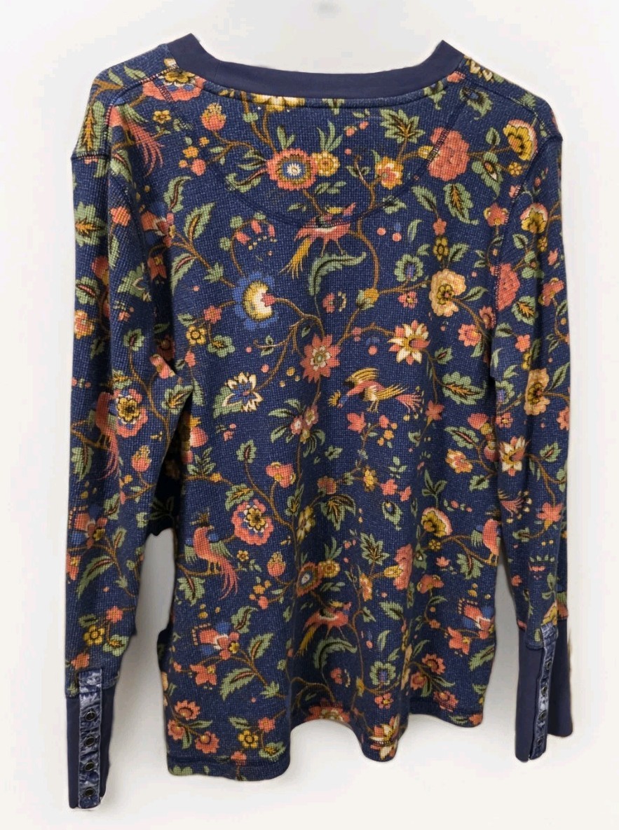 SUNDANCE Thermal Waffle Knit Long Sleeve Shirt Top Blue Cuff Details Sz XXL Euc
