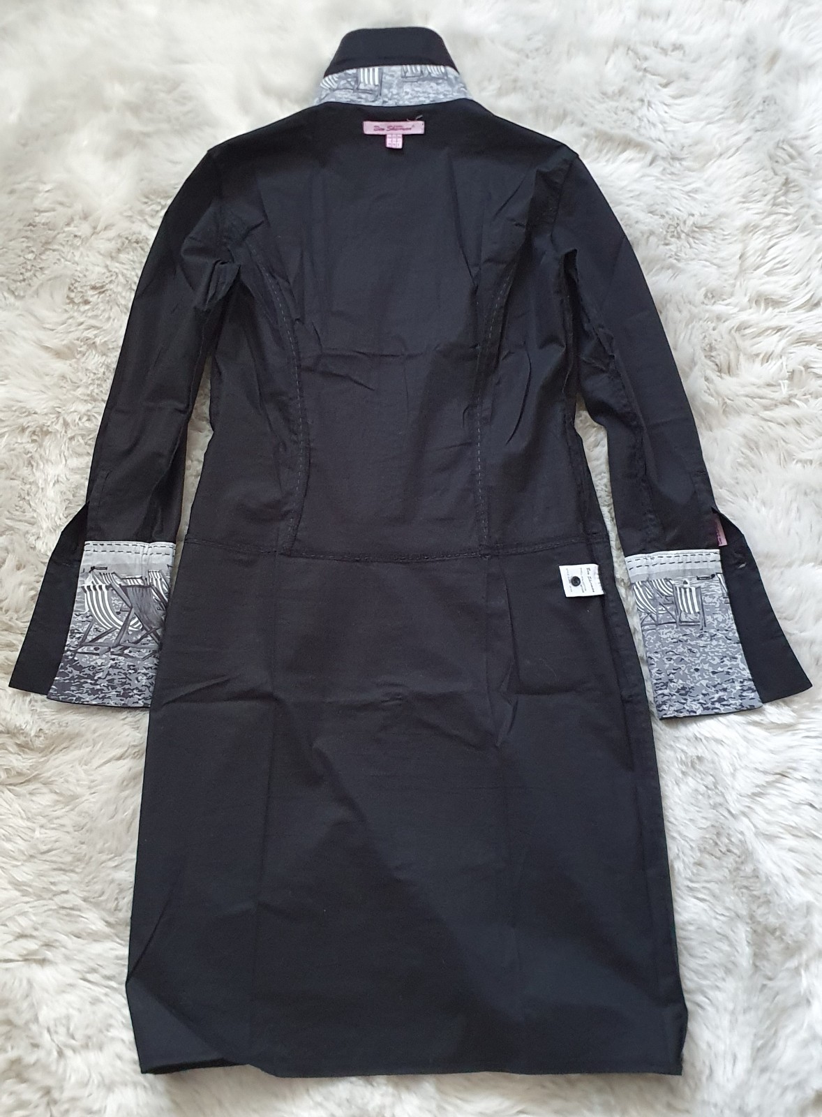 Ben Sherman New Black Shirt Dress Size 10 Collar & sleeves Beach pattern