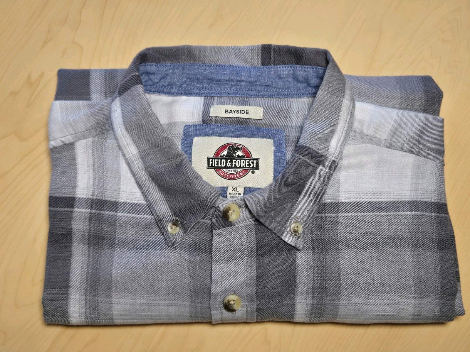 Field & Forest Men’s Bayside Stretch Woven Short Sleeve Shirt XL Plaid Gray Soft