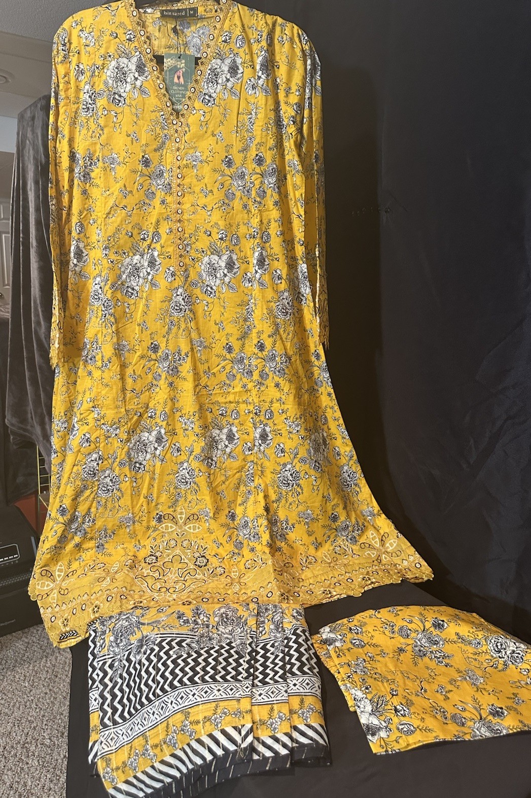 Premium Lawn Cotton 3 Pc Suit-Bin Saeed ,Cut Work Emb- Aline Style-M & L – $44