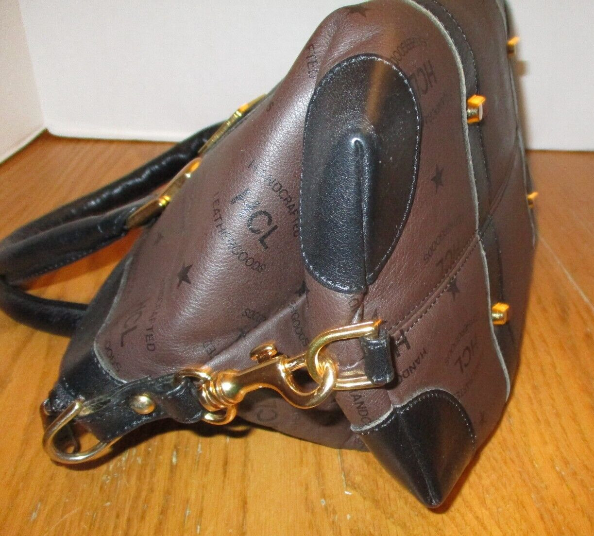 HCL Leather Goods Medium Brown/Black Signature Leather Satchel Bag