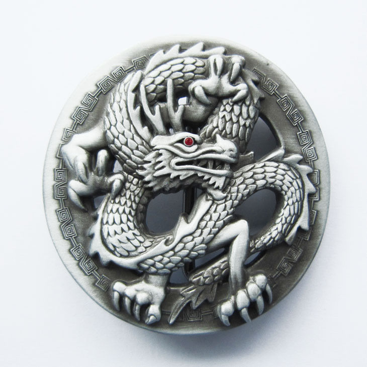 Asian Dragon Red Rhinestone Eye Metal Fashion Belt Buckle