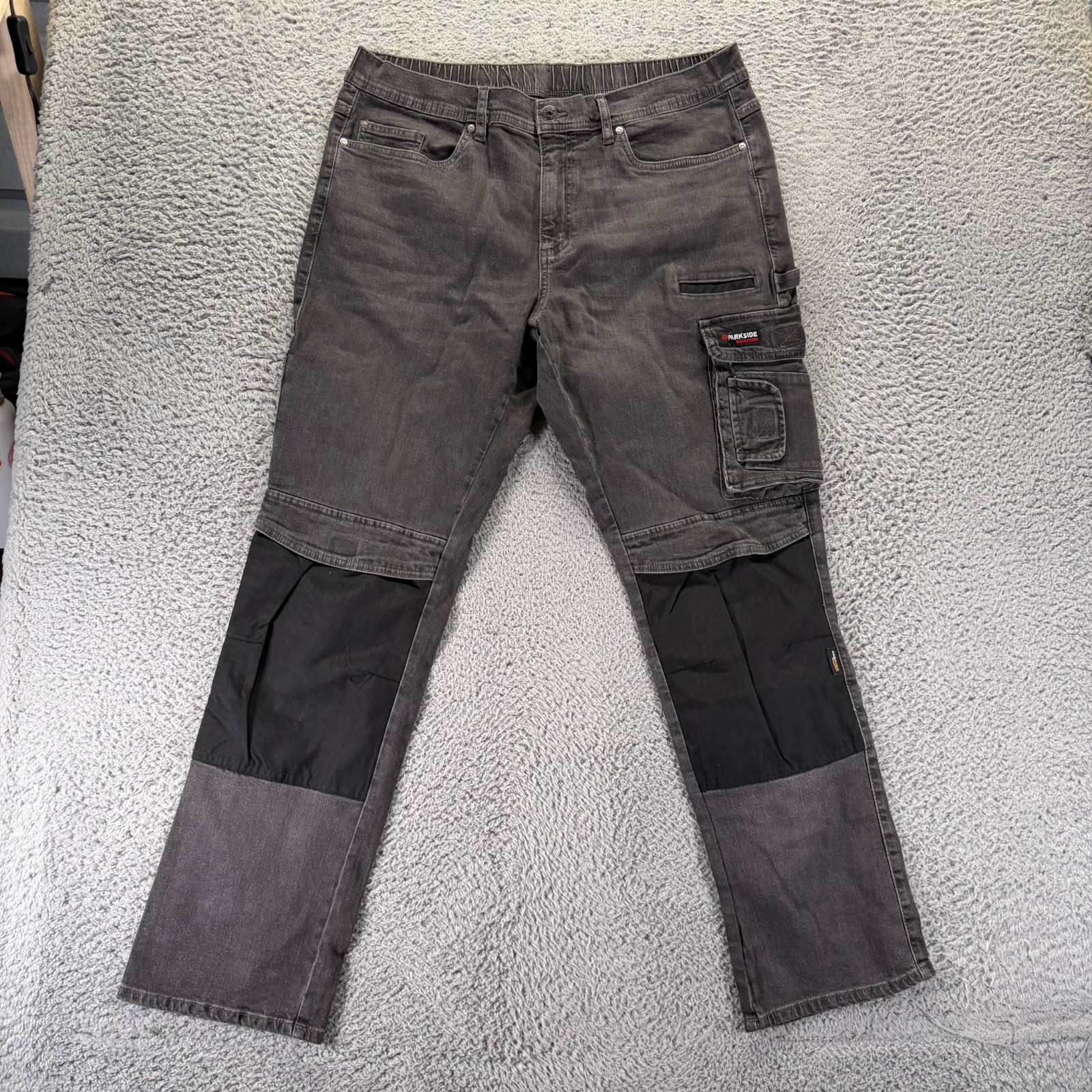 Parkside Jeans Mens 40×33 Gray Cotton Denim Straight Leg Cargo Carpenter Biker