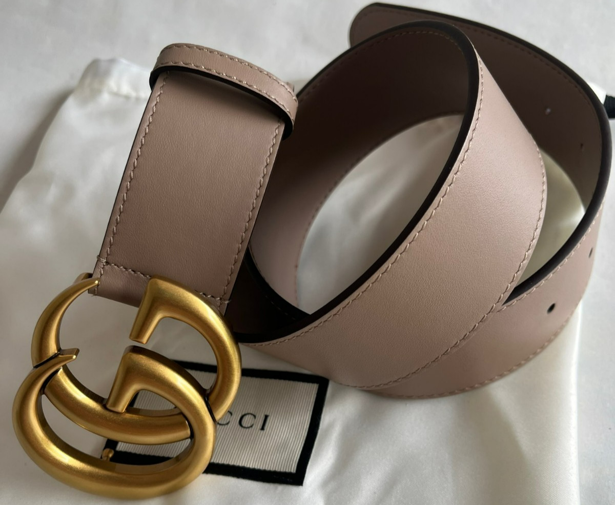 Gucci GG Buckle Women’s Dusty Pink Marmont Leather Belt size 80 cm Fits 26-28 W