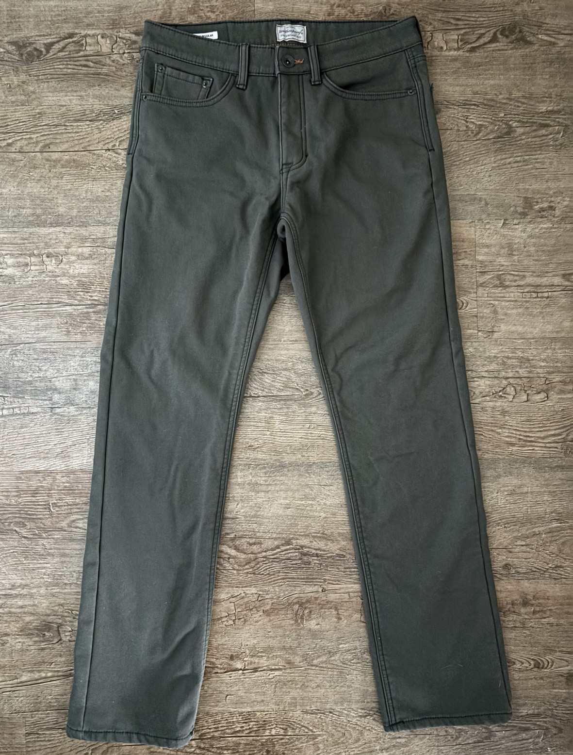 WEATHERPROOF VINTAGE MEN’S FLEECE LINED STRETCH CANVAS PANT GREEN 30×32