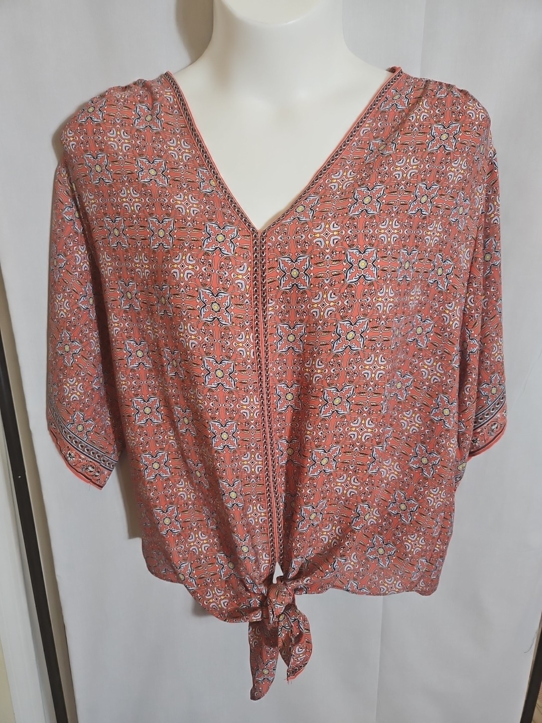 NEW MAX STUDIO Top Women 3X Plus Multicolor Floral S Sleeve Lightweight Blouse