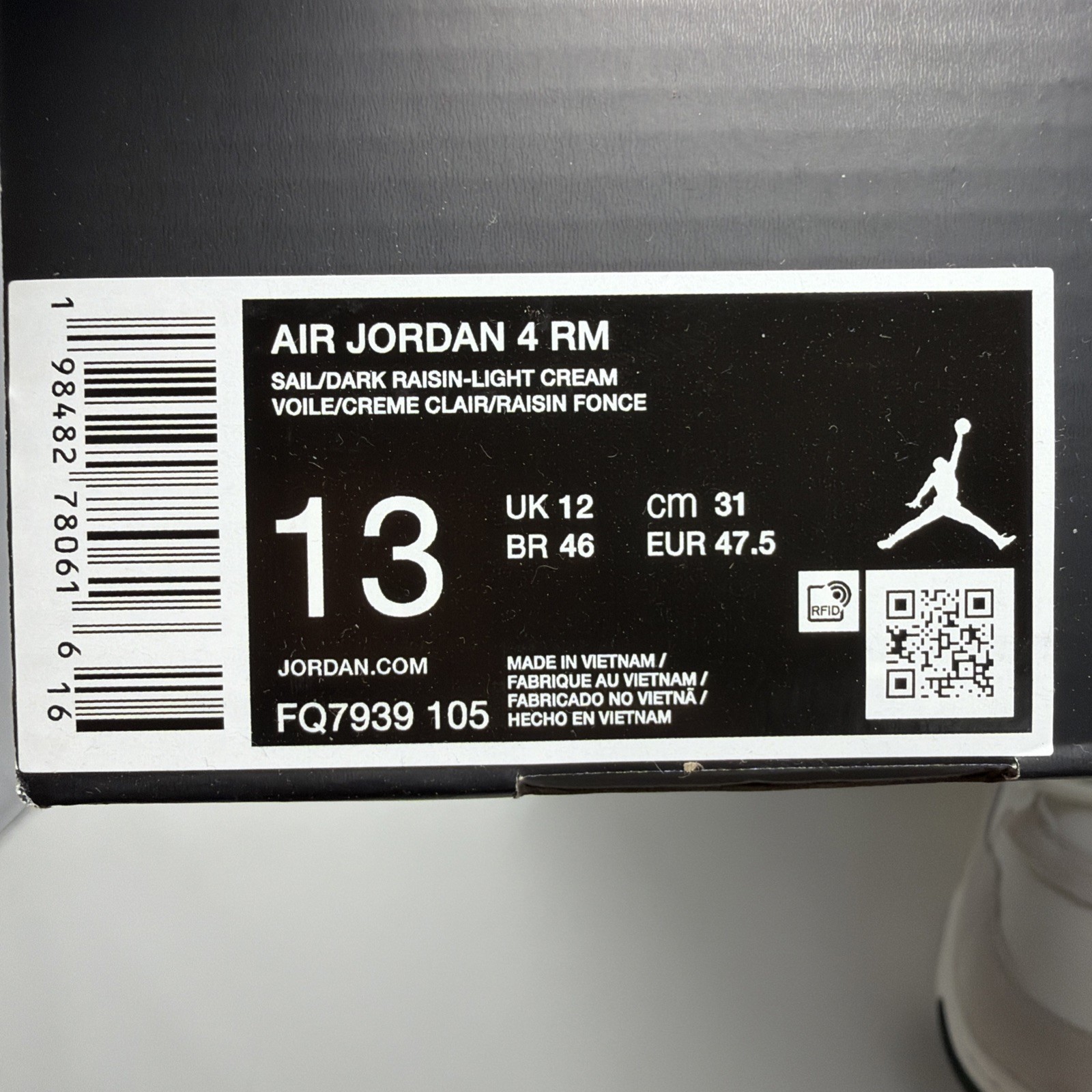 Air Jordan 4 RM ‘Sail/Light Cream/Midnight Green/Dark Raisin FQ7939 105 Size 13