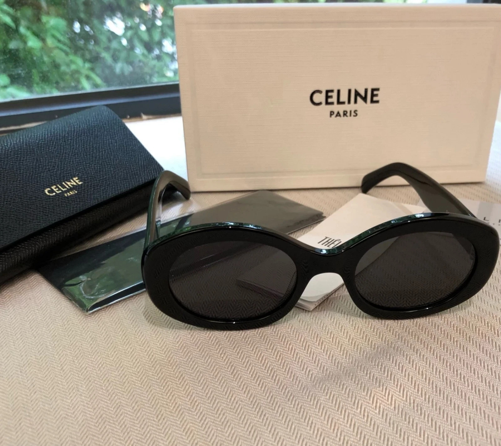 Celine CL40194U Triomphe Oval Women Sunglasses Black Frame & Dark Grey Lens