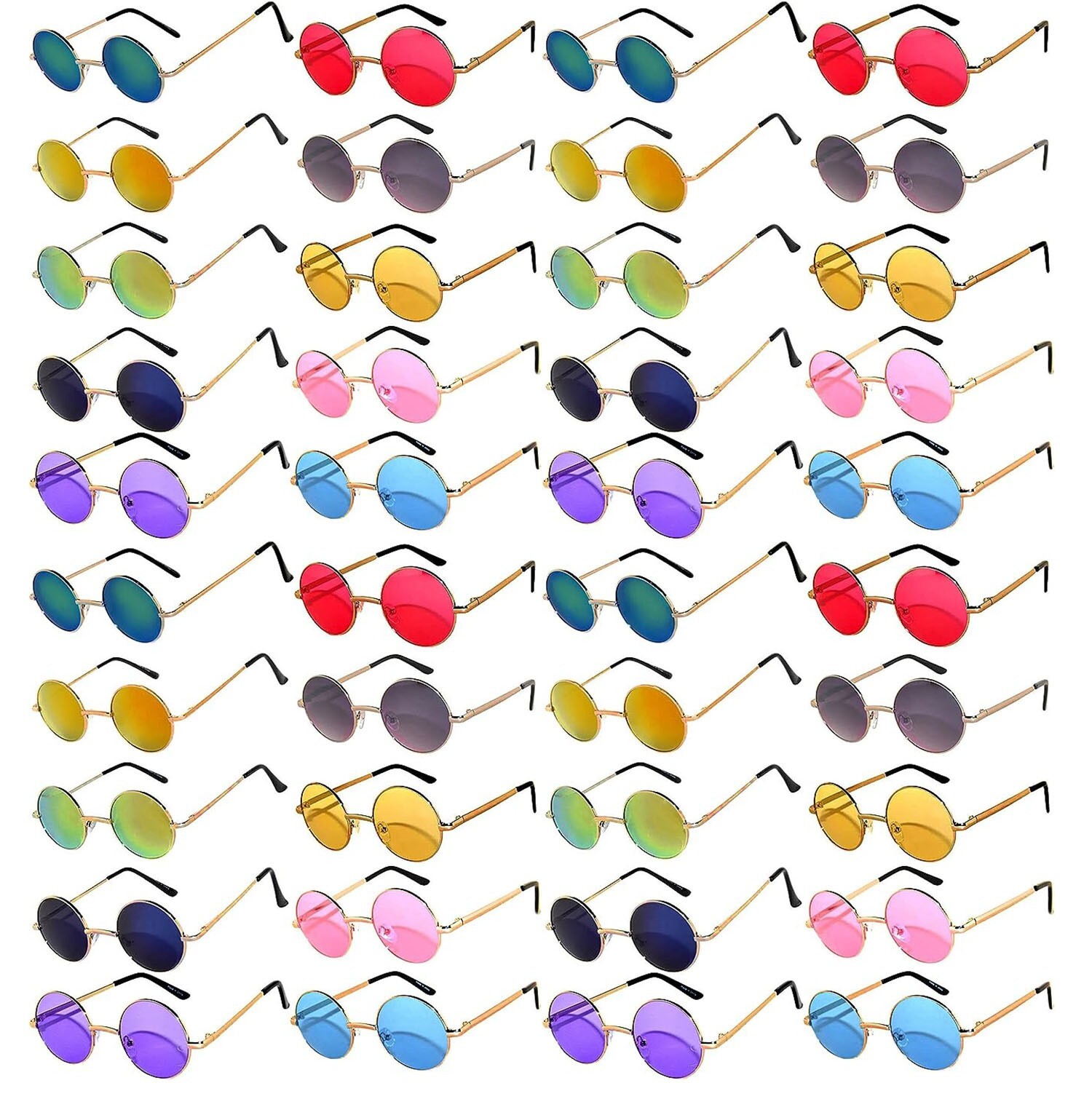 40 Pack Round Retro Vintage Clear, Tinted, Mirror 43 mm Lens Sunglasses bulk set