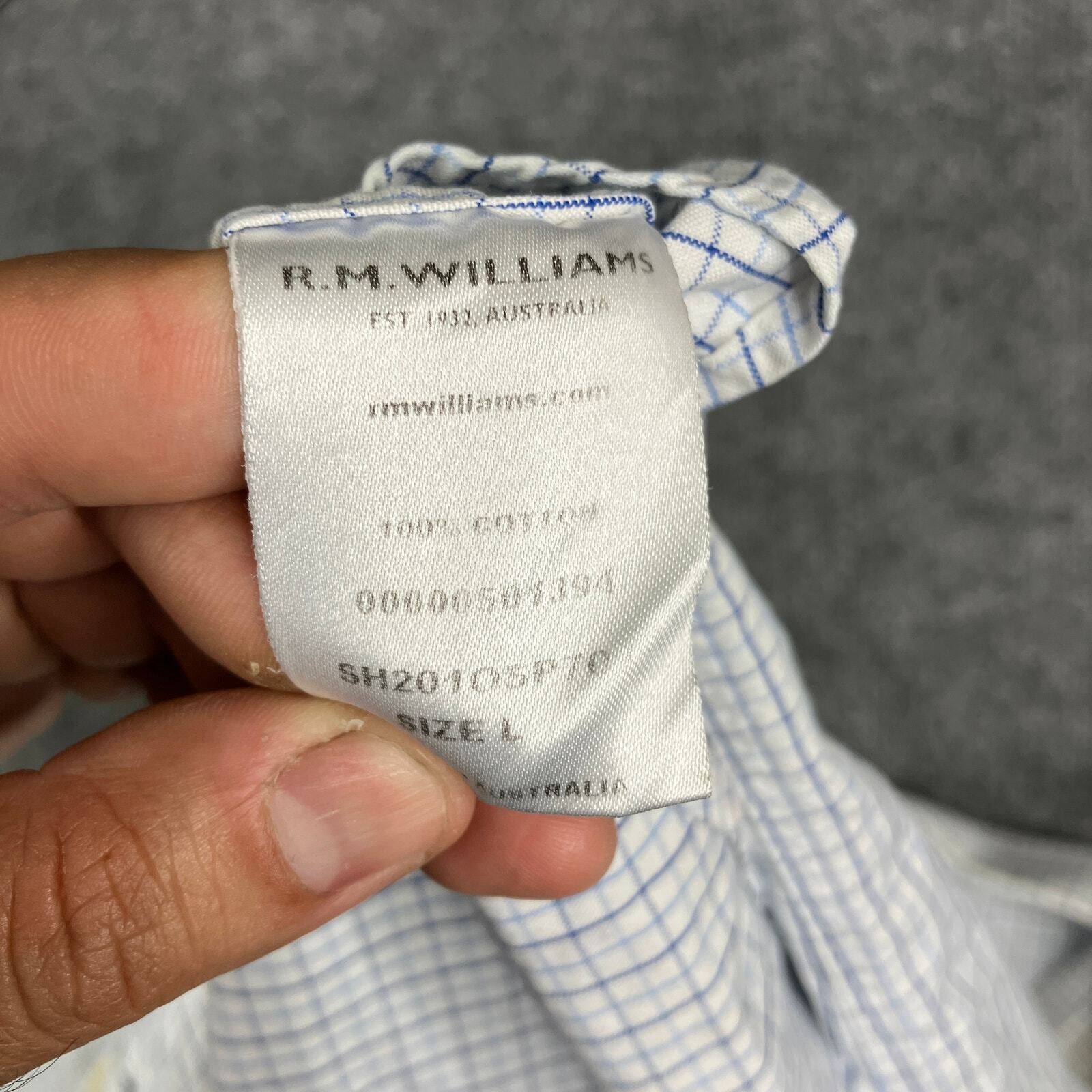 R.M. Williams Button-Up Shirt Mens Large White Plaid Checkered Casual Western