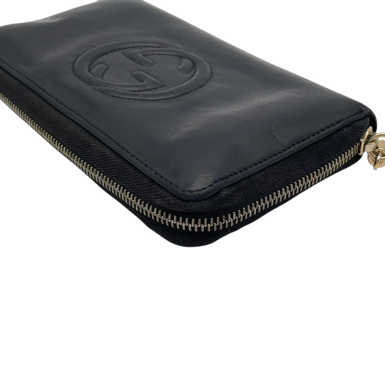 Authentic GUCCI Soho Interlocking G Leather Zip Around Long Wallet Black