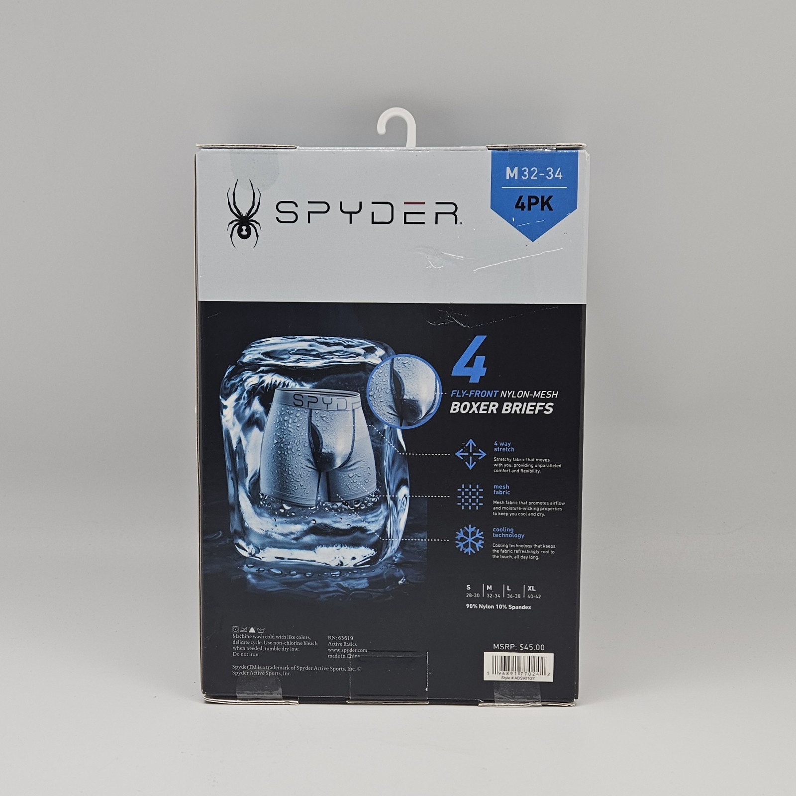 SPYDER 4 Pack Cooling Tech Nylon Mesh Boxer Briefs Fly Front Men’s M L Assorted