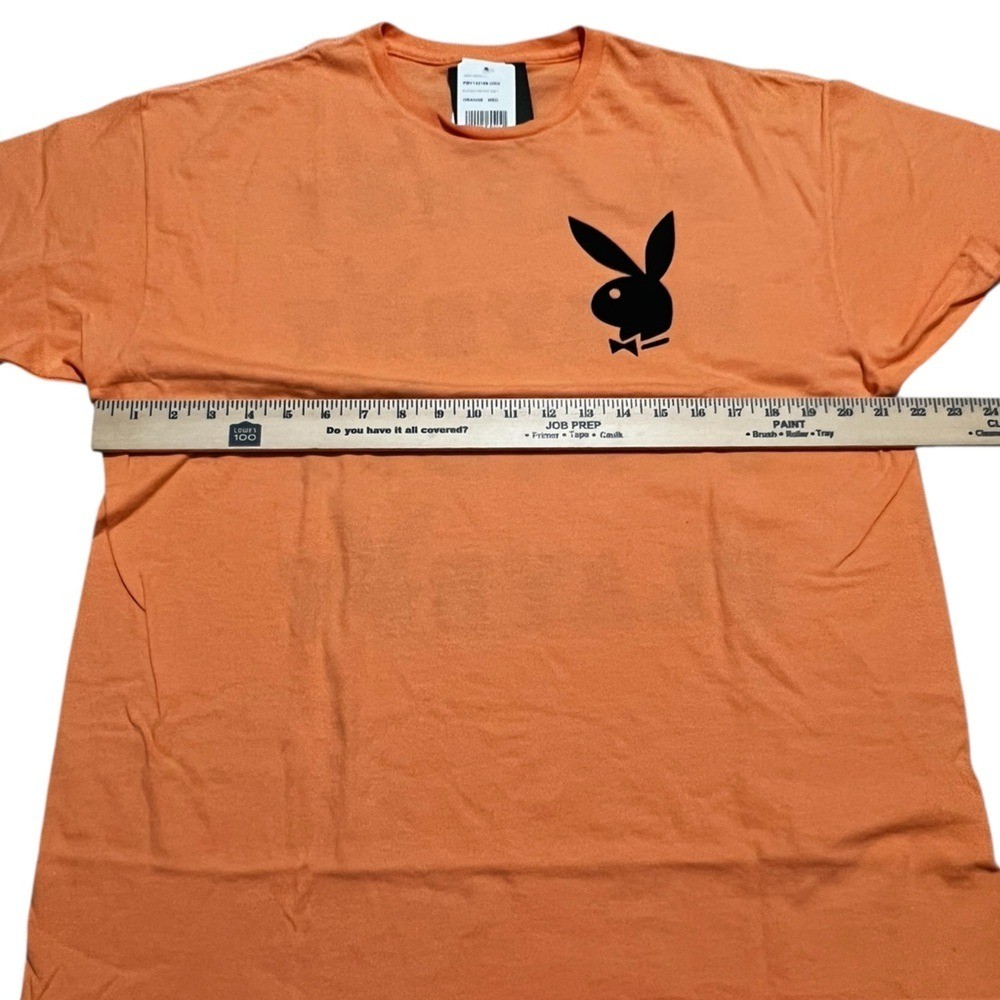 PLAYBOY men’s graphic print shirt orange Tee Black Logo size medium