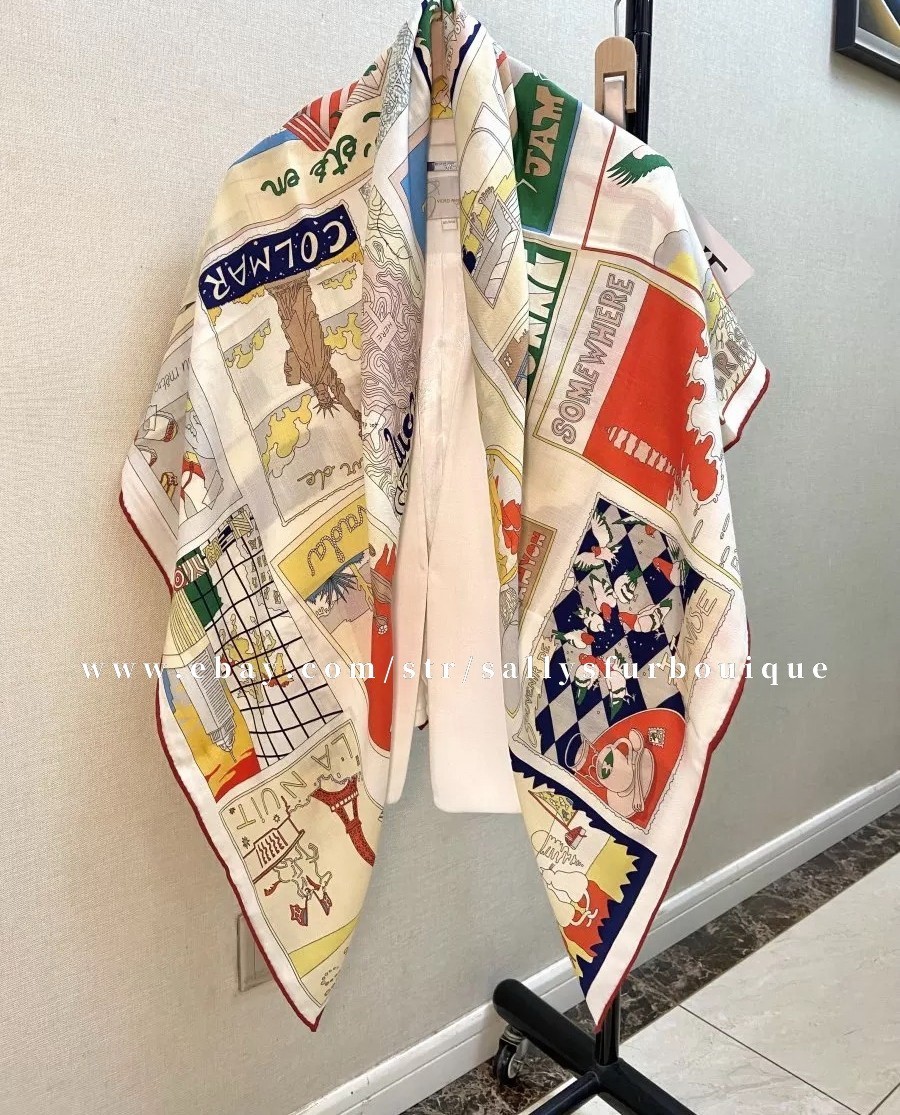 2026 Sallys 70% Cashmere 30% Silk Wrap Scarf Travel Print Double Face Shawl 53″