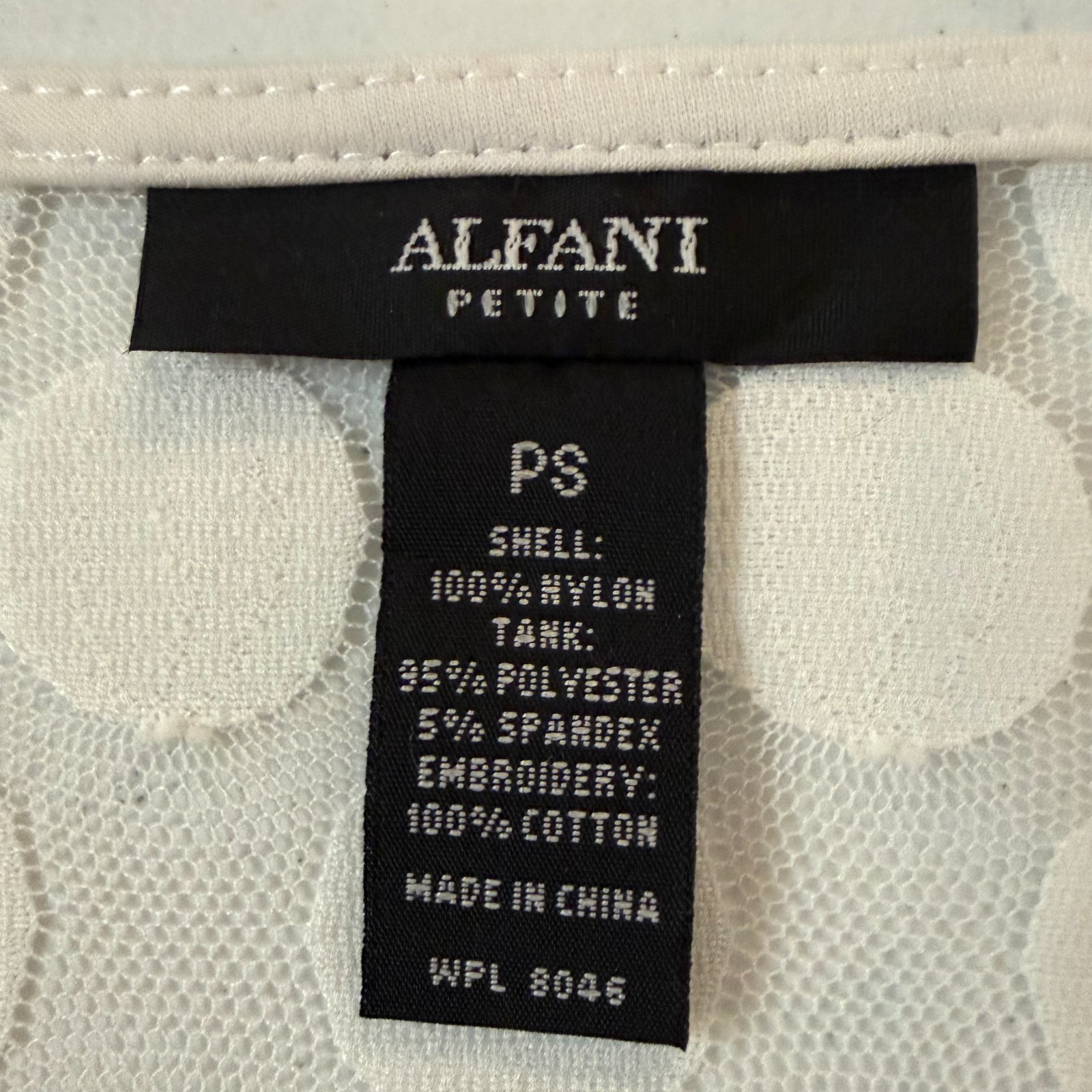 Alfani Womens White on White Polkadot Shear Blouse NWT Boho Petite Sm