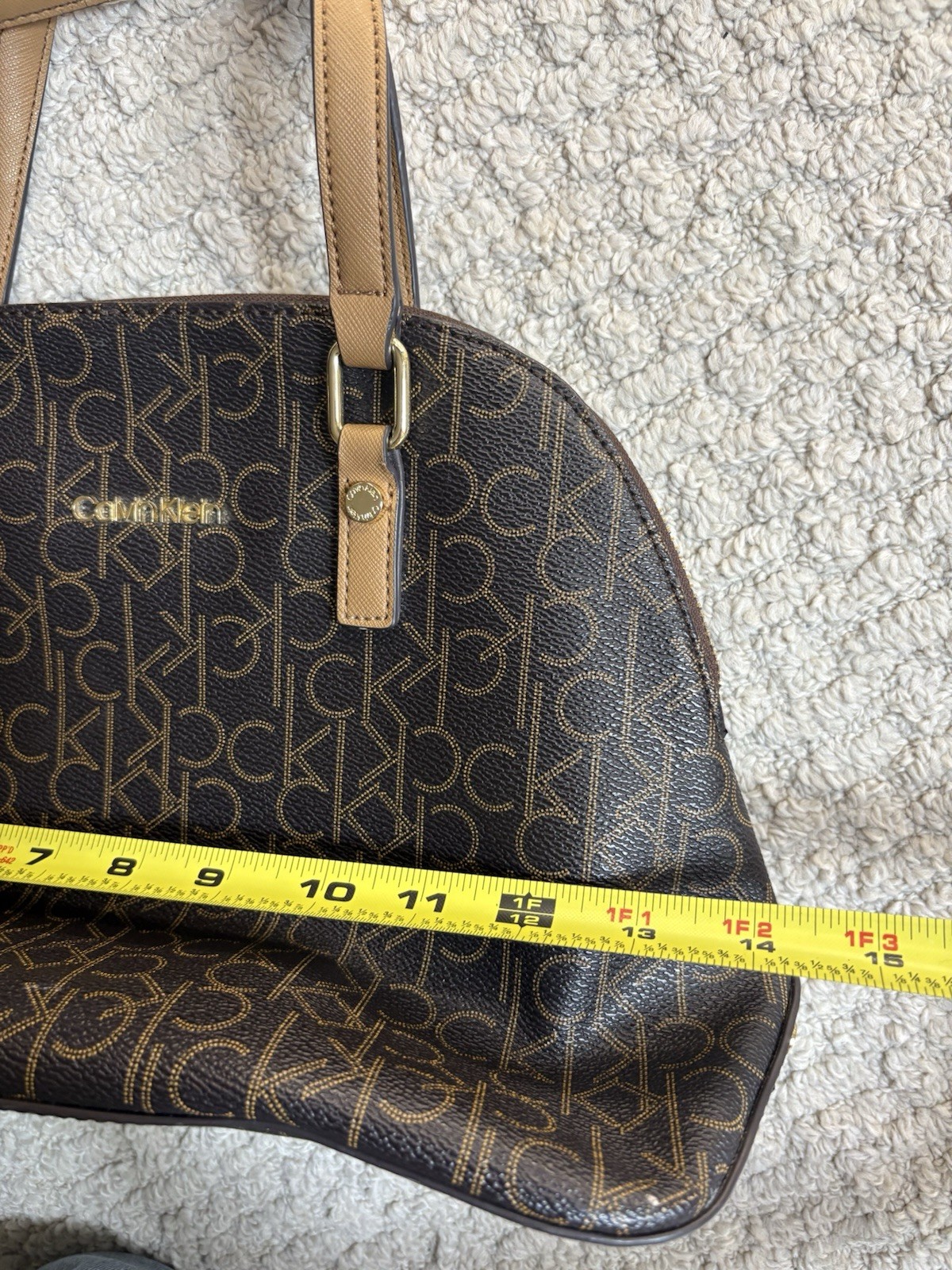 Calvin Klein CK Monogram Zip Satchel Top Handle Brown/Beige