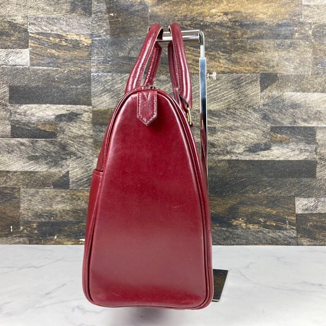 YVES SAINT LAURENT Boston bag Leather Red Vintage Authentic From Japan