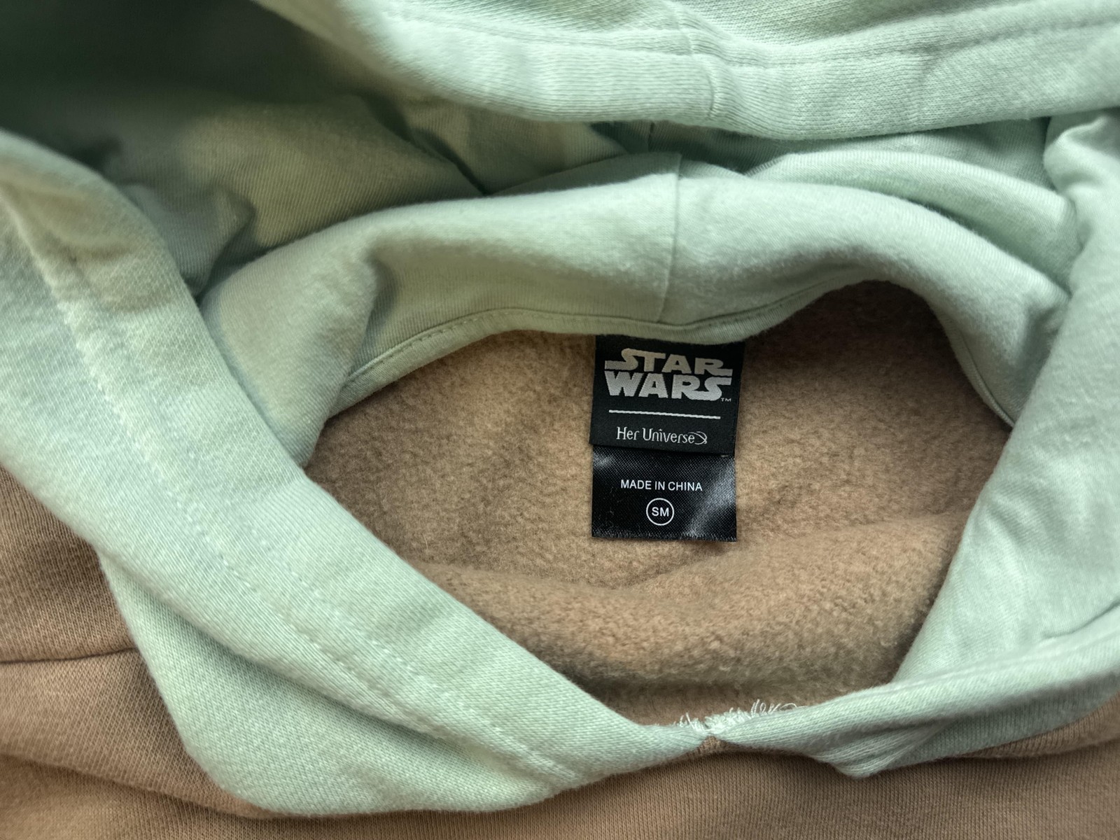 Star Wars Grogu Baby Yoda Hoodie Womens Small Tan Green Ears Her Universe