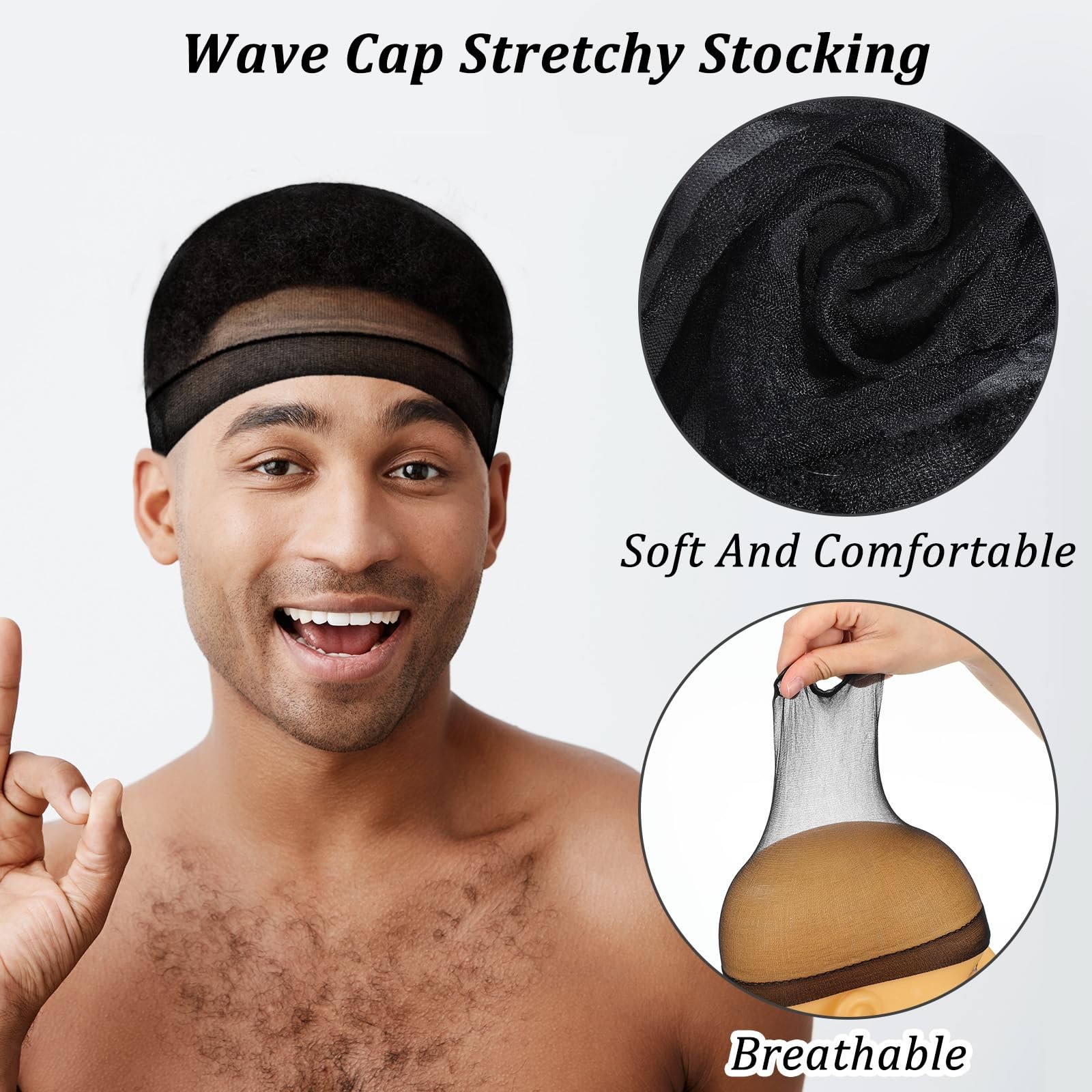 10Pcs Silky Stocking Cap Breathable Wave Cap for Men Soft Sleeping Shower Cap…