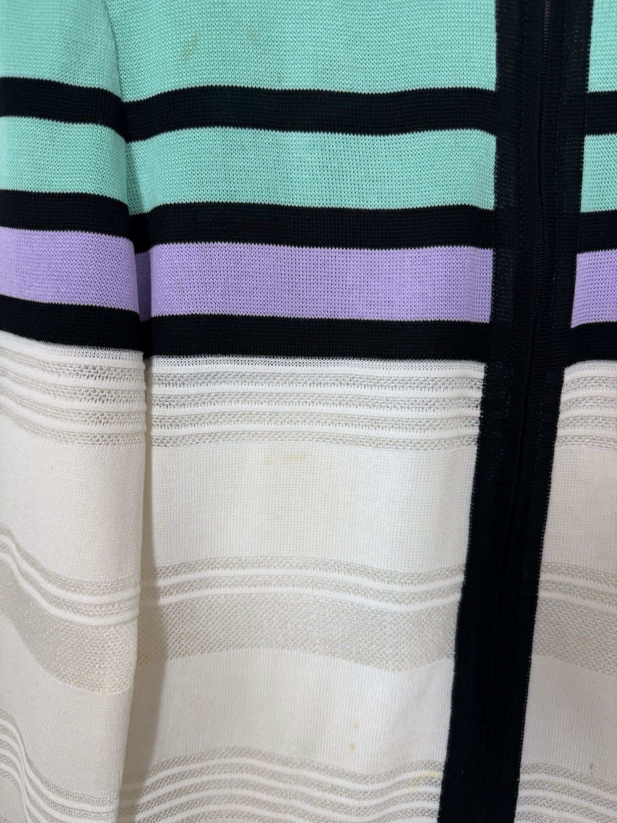 Ming Wang Cardigan Jacket Size Medium Stripe White Black Purple Green 3/4 Sleeve