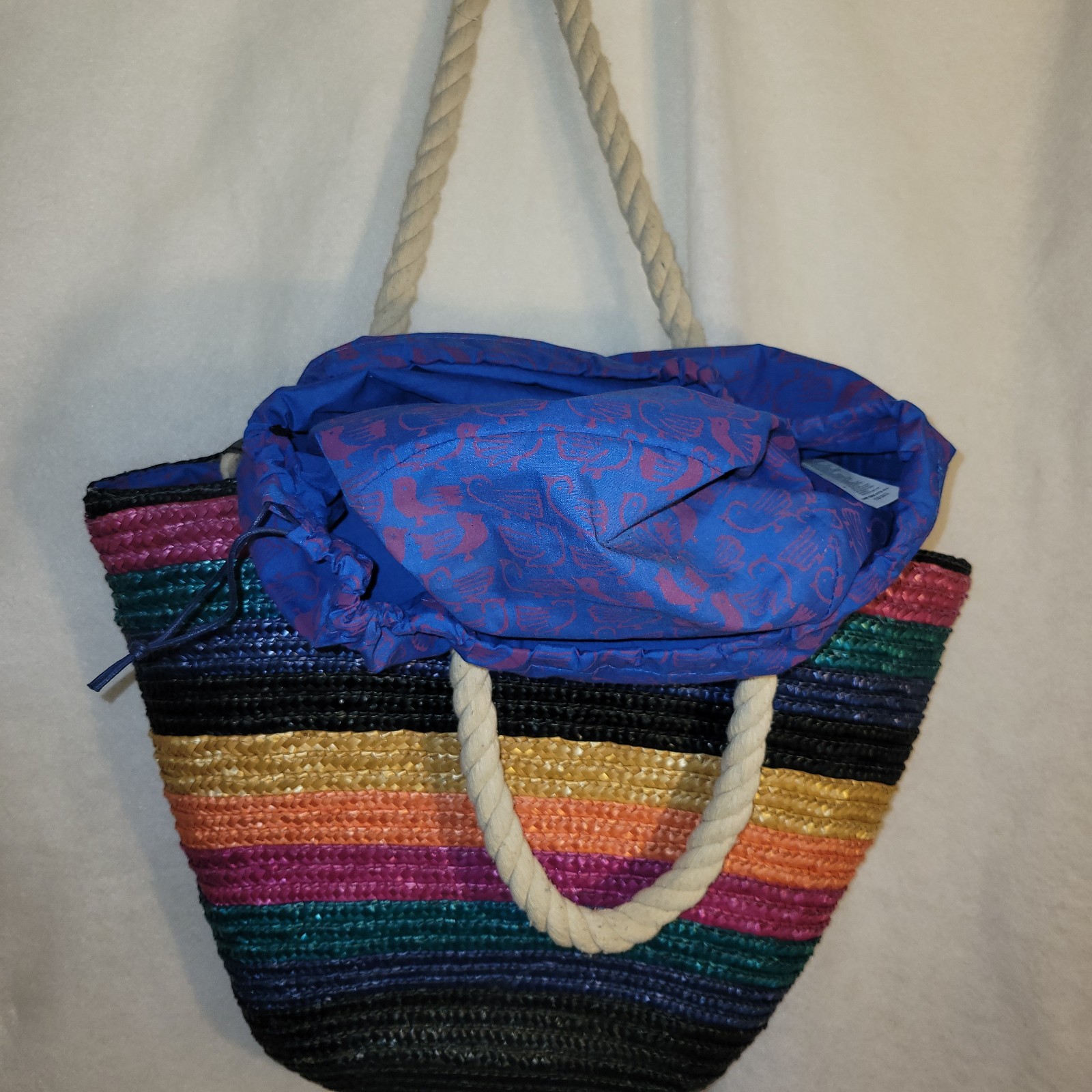 Vans “Off The Wall” Summer Rainbow Woven Tote Bag With Drawstring Interior