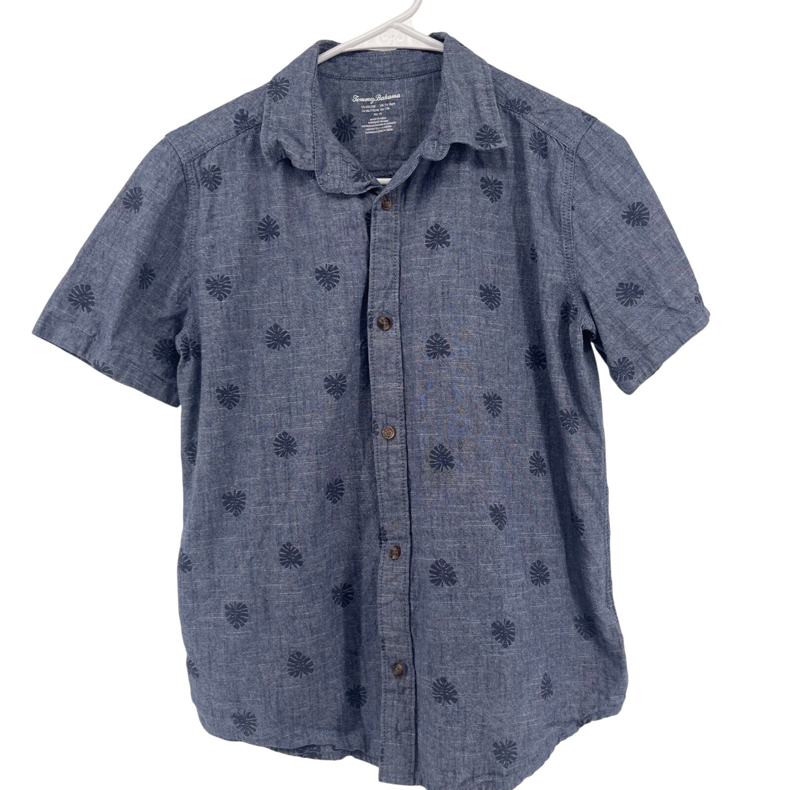 Tommy Bahama Button Up Shirt Leaf Print Short Sleeve Kids XXL